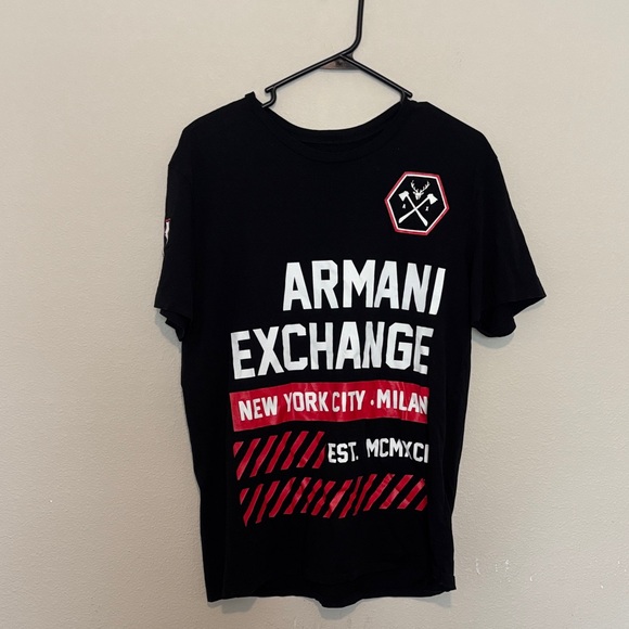 Armani Exchange Black Tee with Red and White Graphics men’s L #122 - Picture 1 of 3